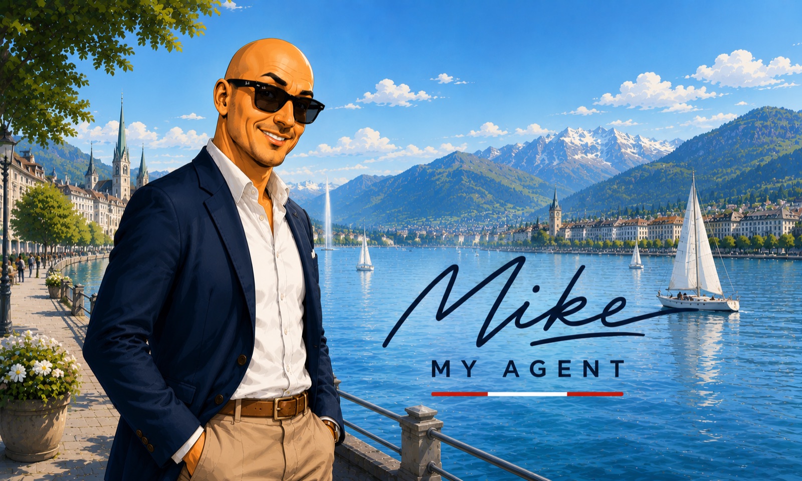 Mike: My Agent — Illustration von Mike an einer Seepromenade