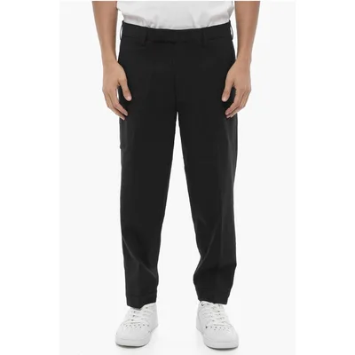 Einfarbige Slim Fit-Chinohose mit verstellbarem Knöchel in Schwarz