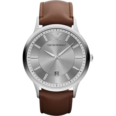 Emporio Armani AR2463 Herren Classic Armbanduhr mit silbernem Zifferblatt und Lederarmband