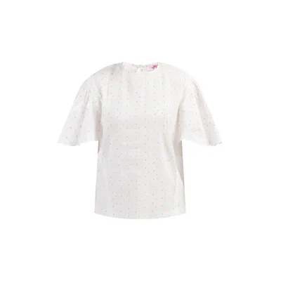 Mymo bluse mit spitze Damen Weiss Pinkorange Punkte
