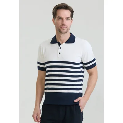 Polo Shirt Kurzarm Gestreiftes Strick-Poloshirt Kurzarm