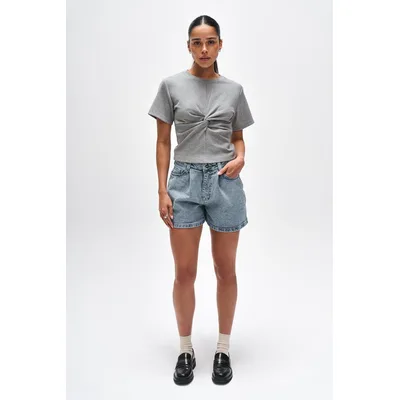 BENU Damen Blau Graue Denim Shorts