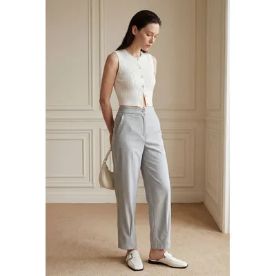 Hoch taillierte gerade Bein Hose mit Taschen