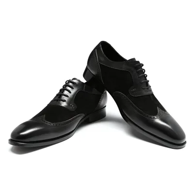 Herrenschuh mit klassischer Ziernaht Businessschuh Glattleder Halbschuh Schwarz