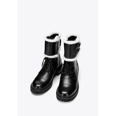 Wittchen Damen-Lederstiefel mit Schnallen und Lammfell, schwarzes Naturleder