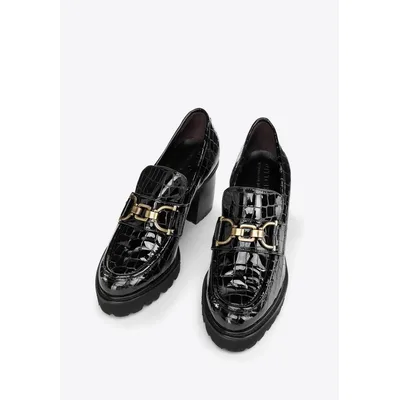 Wittchen Damen-Pumps aus Lackleder mit Krokodilschnalle, Schwarz