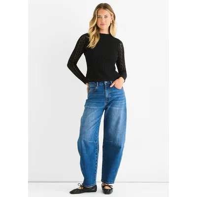 Schwarzes hochgeschlossenes Jersey-Spitzen-Top mit langen Ärmeln