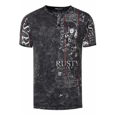 Henley T-Shirt mit Knopfleiste und Seitlichen Front Prints