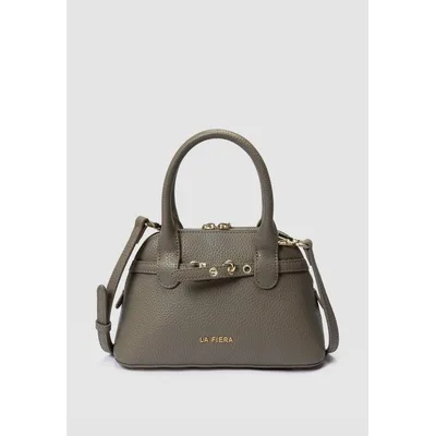 LA FIERA Mini-Henkeltasche mit genarbter Oberfläche in Taupe-Grau