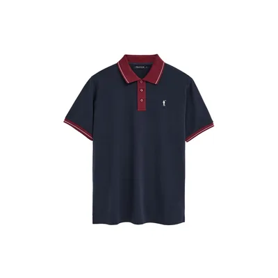 Poloshirt marineblau mit Details in Kontrastfarbe und Rigby Go Stickerei