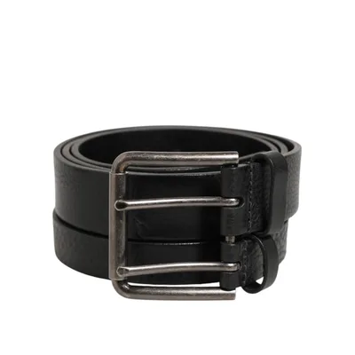 Dolce & Gabbana Schwarzer Doppelriemen Leder Gürtel mit Silberner Schnalle