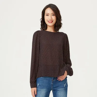 Bluse mit Rundhalsausschnitt und quadratischen Minidrucken