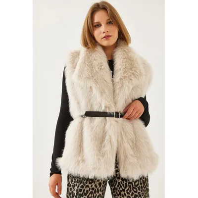 Faux-Fur-Schalkragen-Gürtelloser ärmelloser Weste