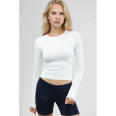 Slim Fit Rundhals Langarmbluse
