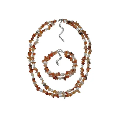 Steuer Modeschmuck Schmuckset Set aus Collier und Armband 2 -reihig Achatsplitter