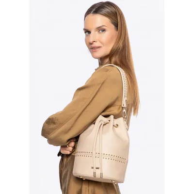 Wittchen Damen-Umhängetasche mit Kordelzug, beige, Kunstleder