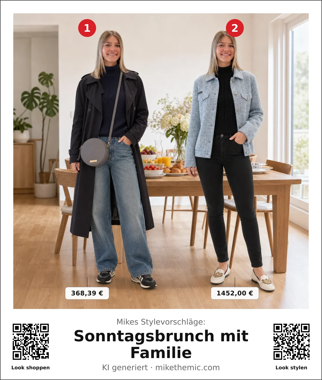 Layering: Rollkragenpullover unter Trenchcoat mit Jeans