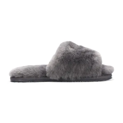 Damen Schaffell Hausschuhe Grau Warme Winter Fell Slider - Nordic