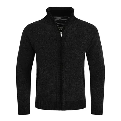 Herren-Cardigan mit Rei?verschluss, Stehkragen und gefuttertem Grobstrickpullover Schwarz