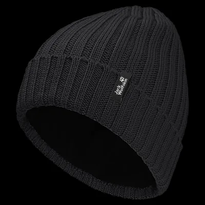 Jack Wolfskin Rib Knit Beanie Gefütterte Strickmütze Unisex one size black