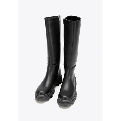 Wittchen Damen-Lederstiefel mit dicker Sohle und Reißverschluss, schwarz