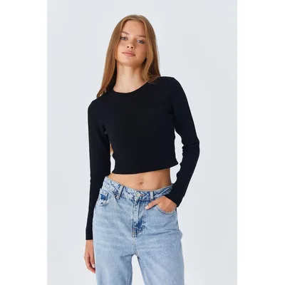 Langarm Basic Crop Stricktop