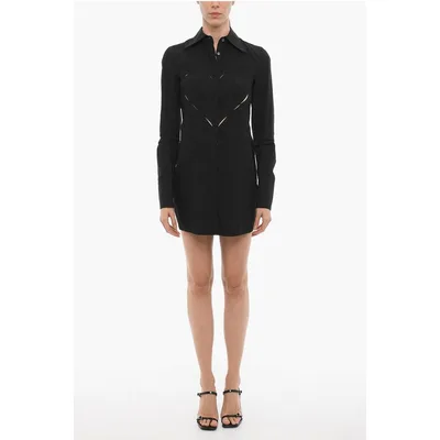 Unifarbenes Hemdblusenkleid mit Cut-Out-Details in Schwarz