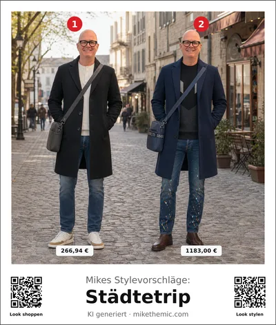 Kopenhagen-Mantel: Doppelreihiger Wollmantel mit Jeans