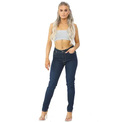 Damen Skinny Fit Stretch High Waist Denim Jeans Dunkelblau