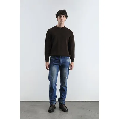 Komfortabler Rippstrick Rundhals-Pullover
