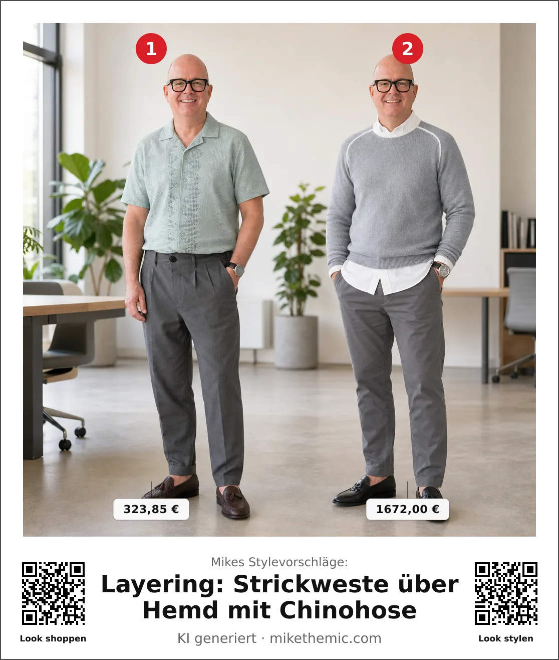Layering: Strickweste über Hemd mit Chinohose