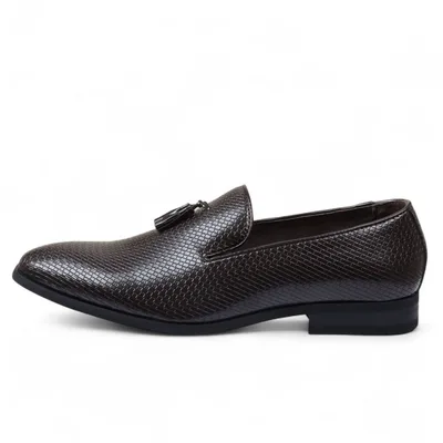 Herren Braune formelle Loafer mit Quaste, Slip-On-Lederschuhe