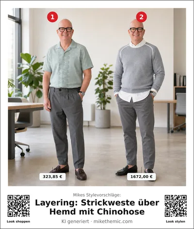 Layering: Strickweste über Hemd mit Chinohose