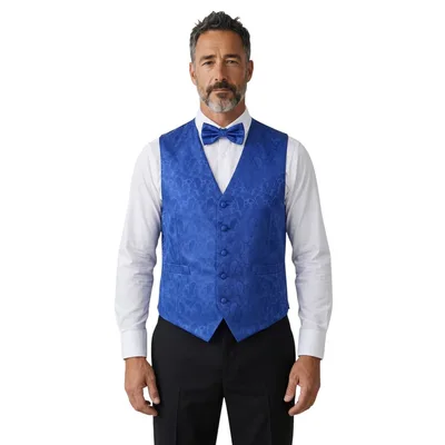 TruClothing 3-teiliges Herren-Set: Weste, Fliege und Einstecktuch, Paisley-Blumenmuster - Robert - Blau