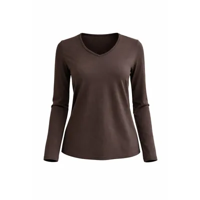 Klassisches Langarmshirt mit V-Ausschnitt und klarer Silhouette