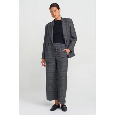 Damen Karo Weite Bein Knöchellange Hose