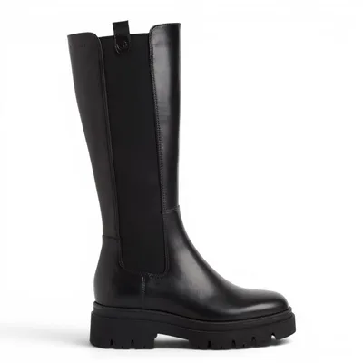 Tamaris Kniehohe Lederstiefel mit Plateauabsatz, Modell 25608-41 - Schwarz