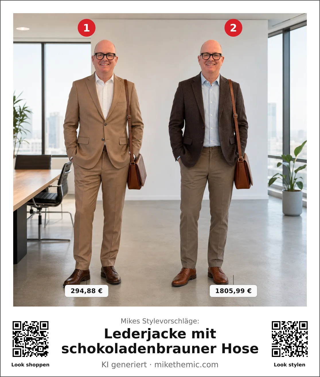 Lederjacke mit schokoladenbrauner Hose