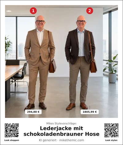 Lederjacke mit schokoladenbrauner Hose