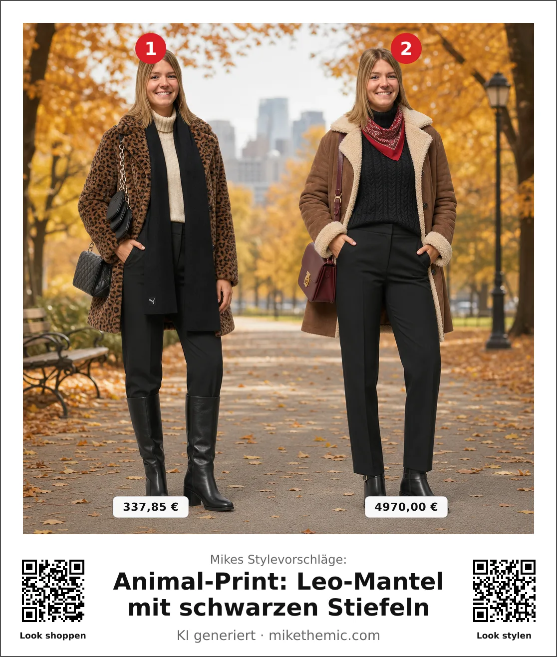 Animal-Print: Leo-Mantel mit schwarzen Stiefeln