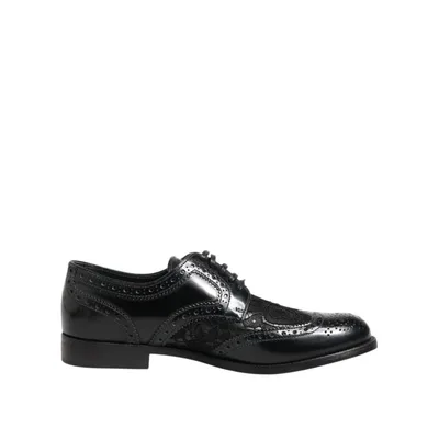 Dolce & Gabbana Schwarze Leder Blumen-Spitzenformelle Schuhe