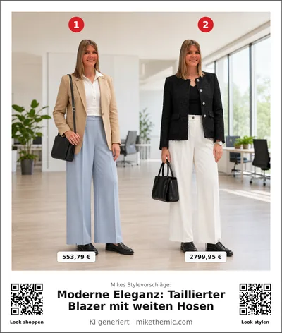 Moderne Eleganz: Taillierter Blazer mit weiten Hosen