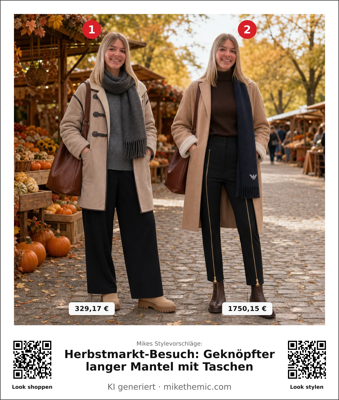 Herbstmarkt-Besuch: Geknöpfter langer Mantel mit Taschen