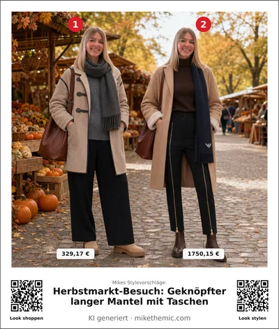 Herbstmarkt-Besuch: Geknöpfter langer Mantel mit Taschen