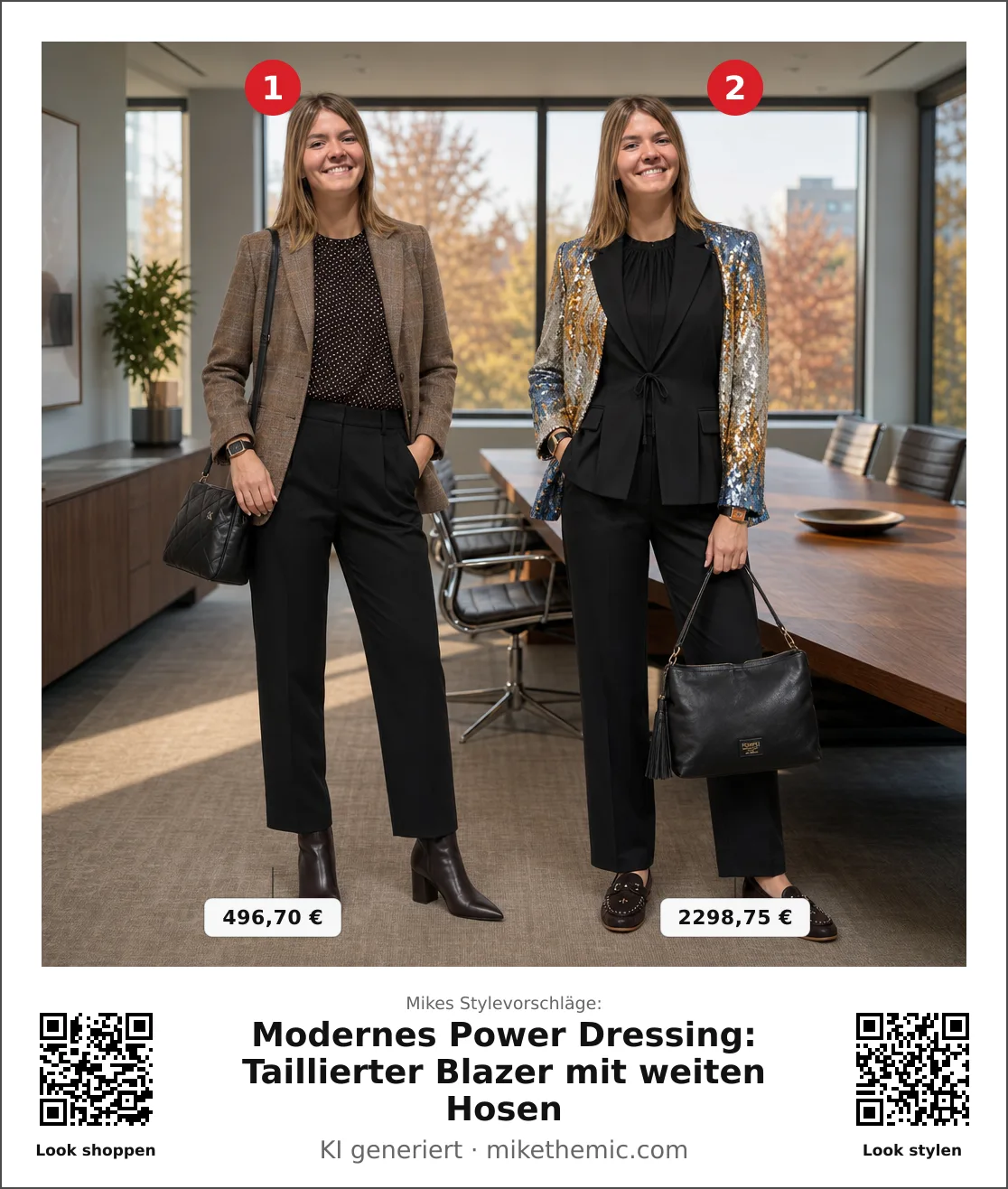 Modernes Power Dressing: Taillierter Blazer mit weiten Hosen