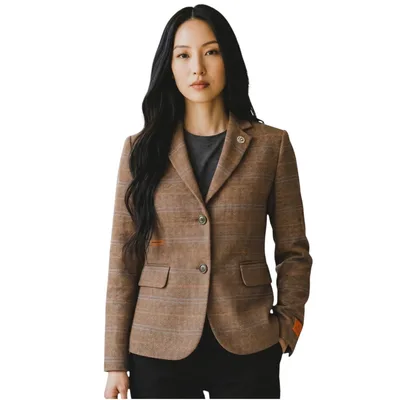 Damenjacke aus Eichenbraun, maßgeschneiderter karierter Tweed-Blazer – TPSTZ-7
