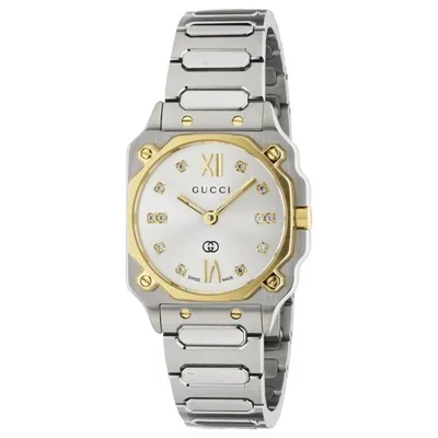 Gucci YA166503 G-Flat Damenarmbanduhr mit silbernem Ziffernblatt