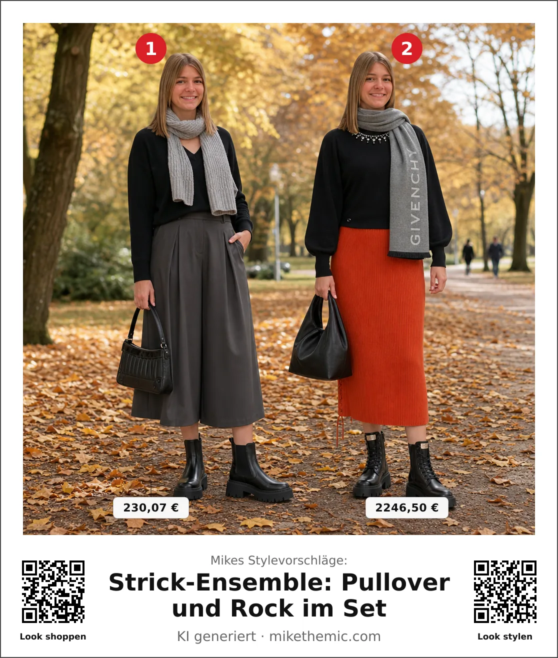 Strick-Ensemble: Pullover und Rock im Set