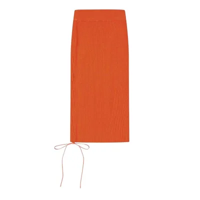 Off White - Midirock für Damen, Seitlich gebunden, Jerseyware, Schmal (Korallrot)