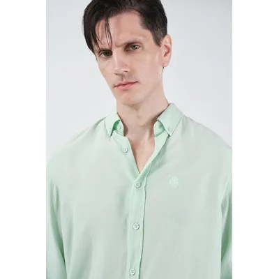 Herren Hemd mit regulärer Passform, Knopfkragen, unifarben aus Tencel